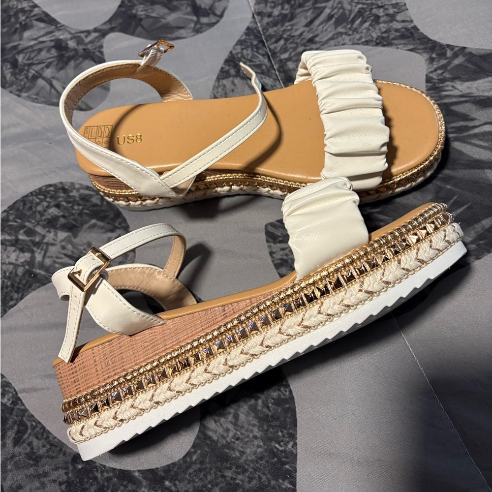 SHEIN Cream and Tan Espadrille Sandals